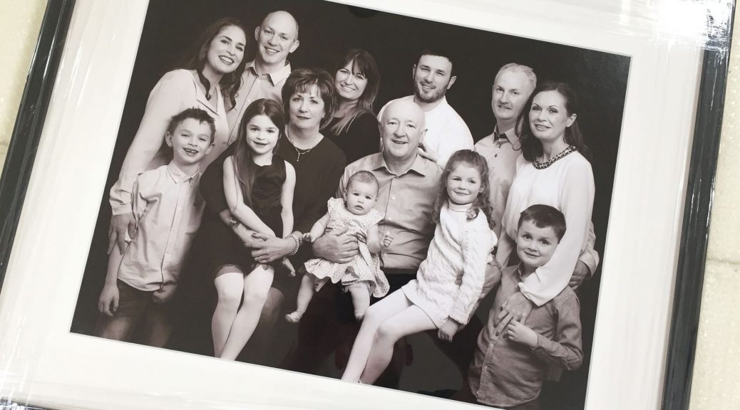 Generational Family Portrait - Framed Photograph of Grandparents and Grandchildren in professional photography studio
