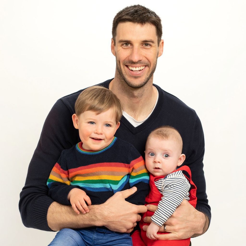 Unique Christmas gift for him professional portrait of father and two children white background
